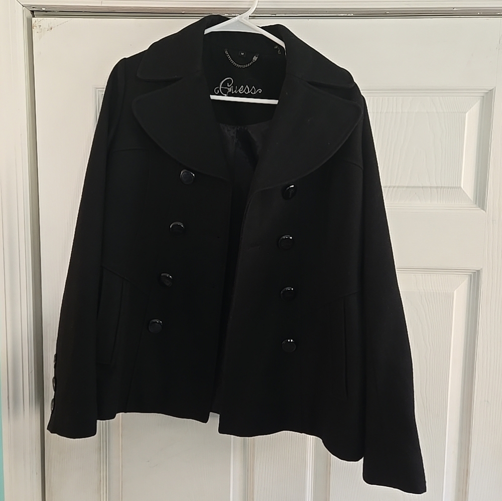 Black Guess Wool Button Down Long Sleeve 22HET908 228MW487 WORN A FEW TIMES